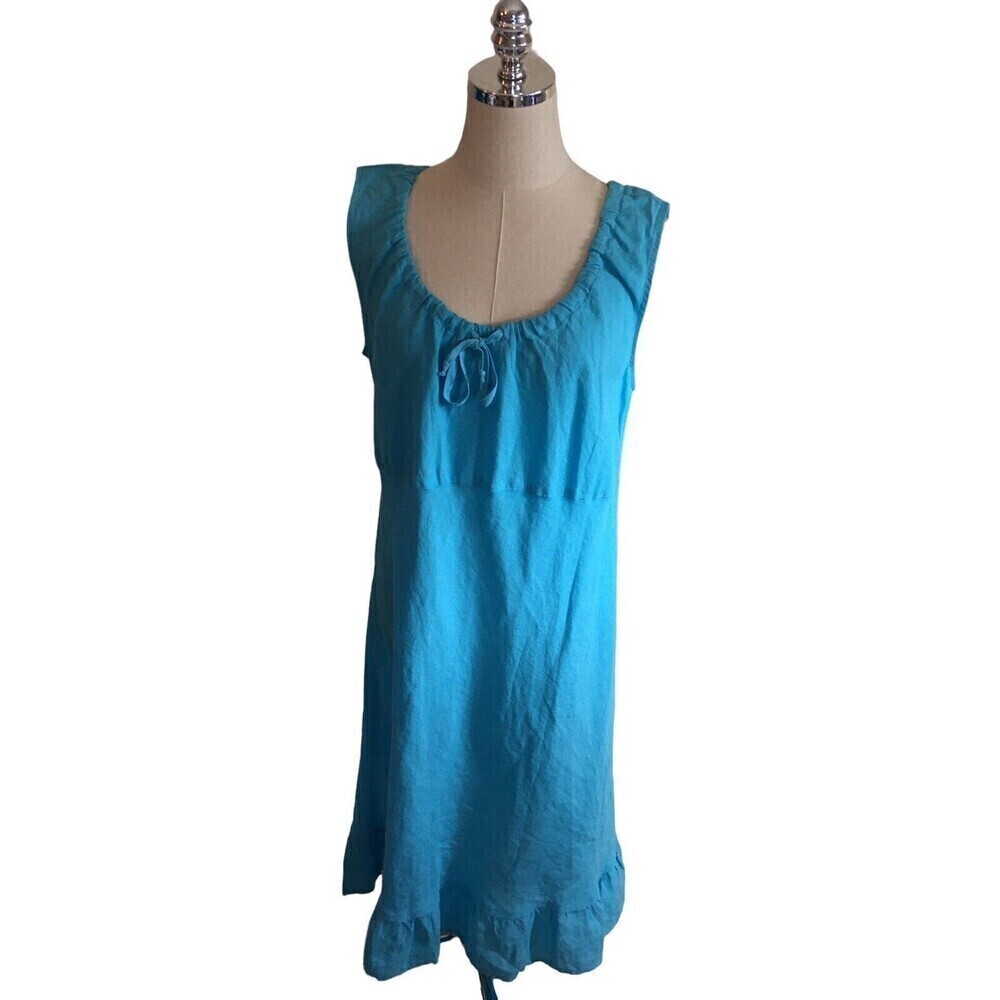 NEW Russ Berens 100% Linen Blue Sleeveless Dress XL Size X-LARGE Lagenlook NWT